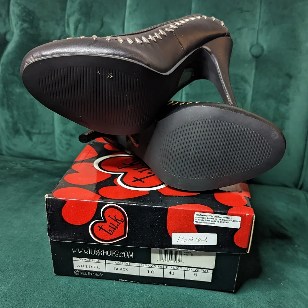TUK metal stitch heels Black PU US 10 - Picture 3 of 10